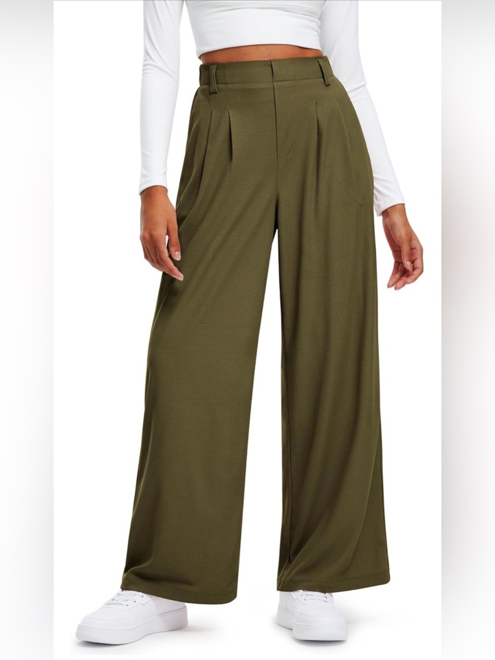 Libin | Olive Green Pull on Wide Leg Stretch' Pants | Size L